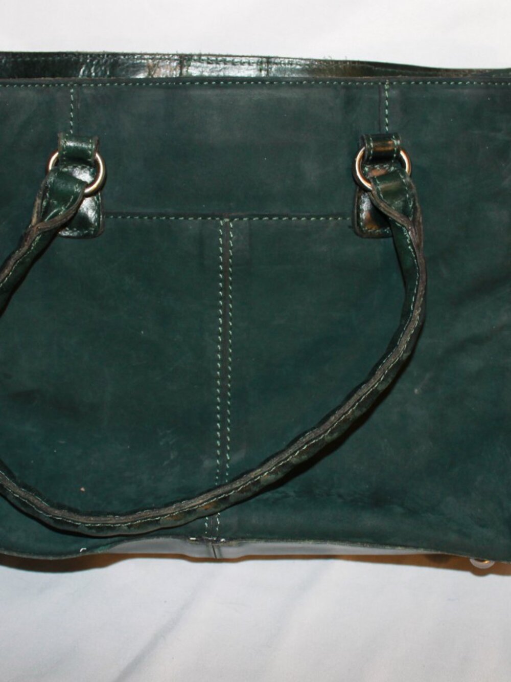 Patricia Nash Primrose satchel in a dark green suede leather. - Picture 3 of 4